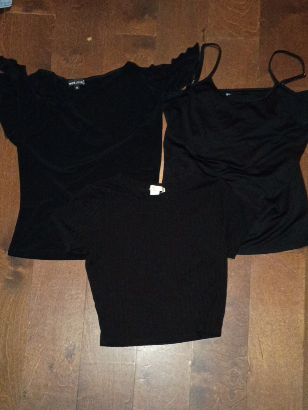 Wet Seal Black Satan Shirt Size M,Blk Satan Tank (M) Blk Crop Top Size (S)Cotton